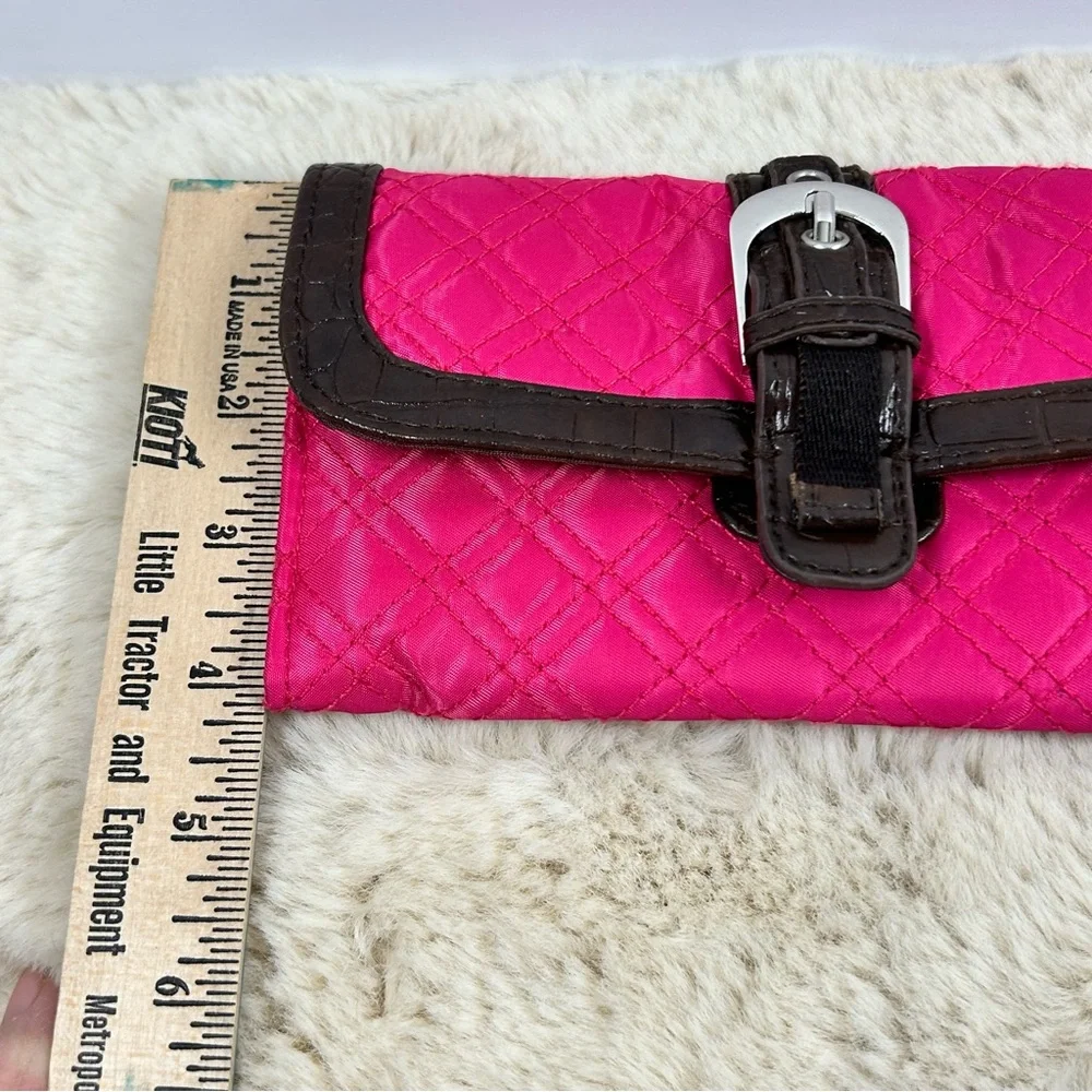Pink‎ Quilted Clutch with Brown Trim